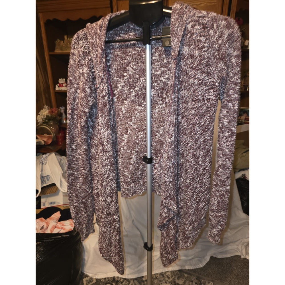 Pink Rose Hooded Sweater. Size M. 21" To 23". Long Front Hang Or Tie....
